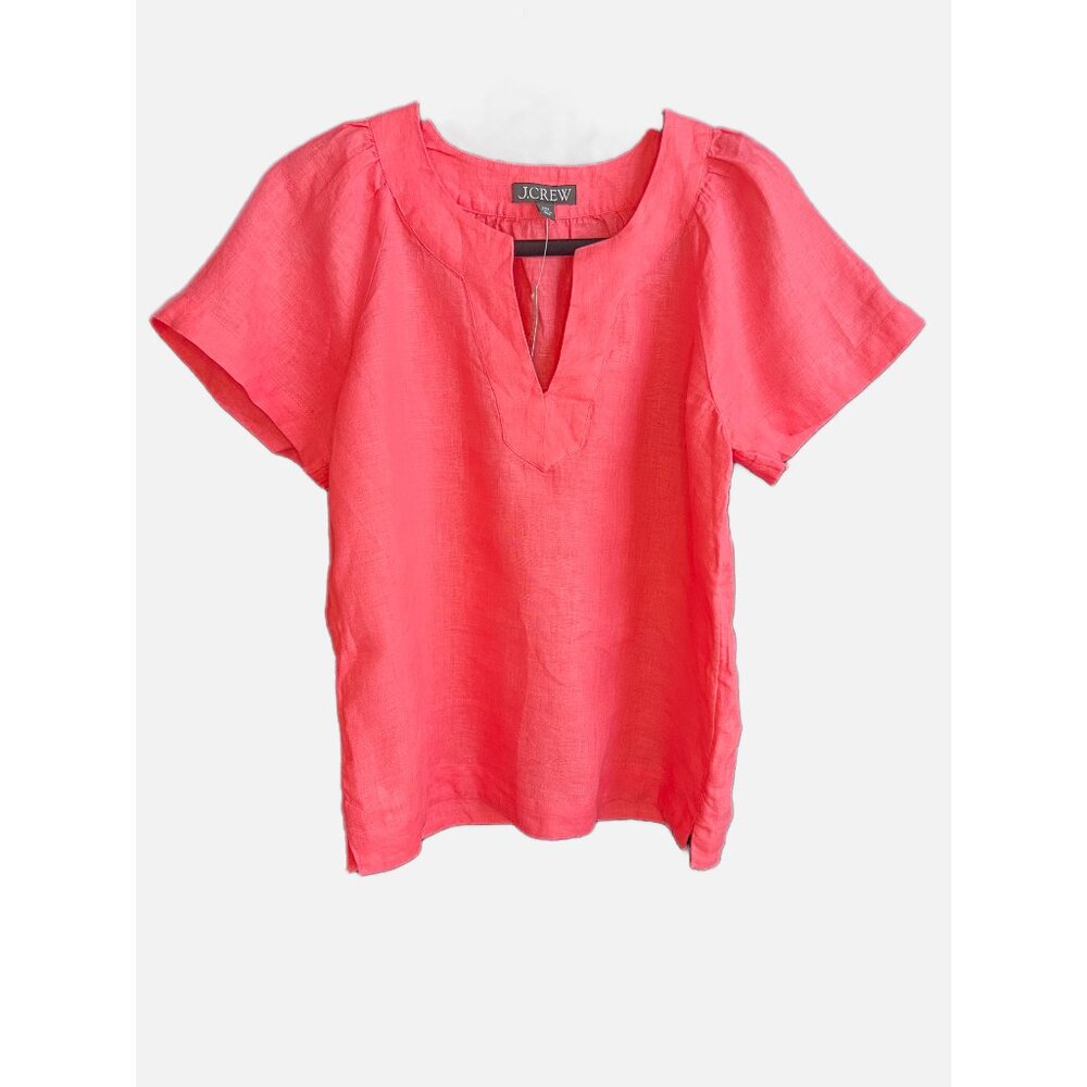NEW! J. Crew Flutter-Sleeve Linen V-Neck Top, Color: Brilliant Papaya, Size XXS - Picture 3 of 8